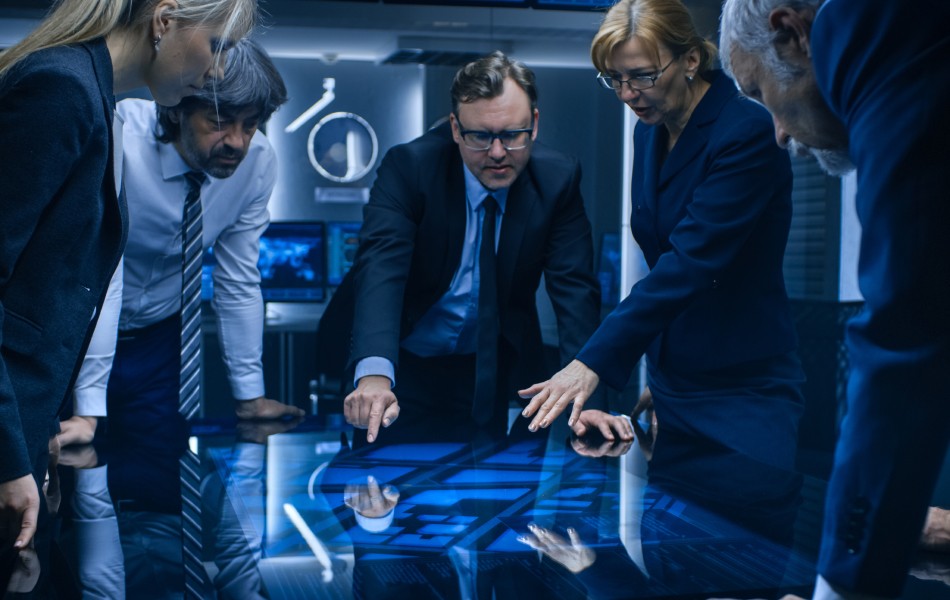 Woman and Man in discussion at business meeting